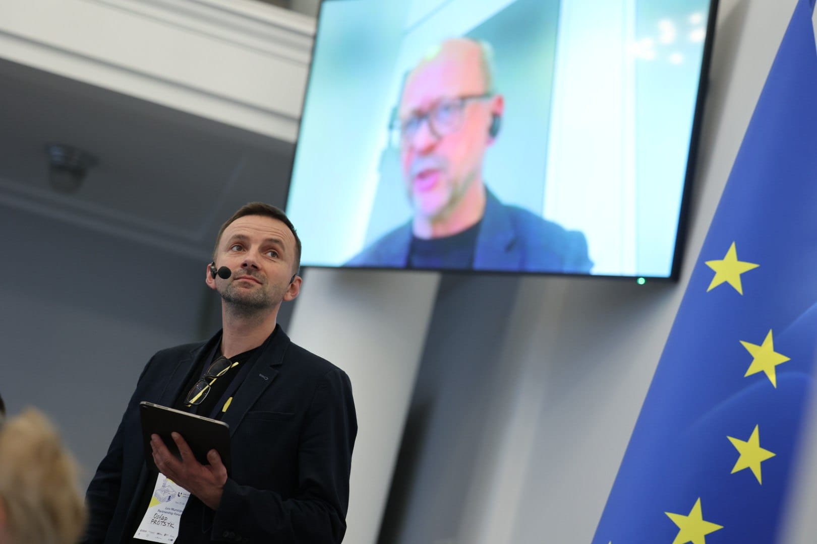 Онлайн включення Нормундса Попенса під час  Львівського форуму муніципального партнерства